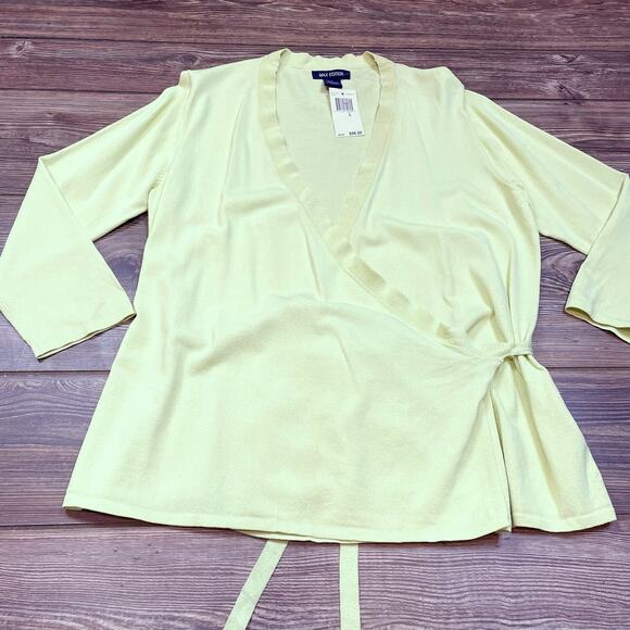 MAX EDITION Neon Green Tie Belt Knit Wrap Top Sweater Shirt Blouse SZ L C101961 - Picture 5 of 8